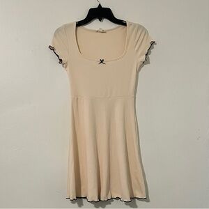 Cream Short Sleeve Scoop Neck Skater Dress with Contrast Trim